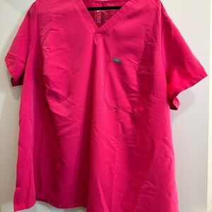 Figs Bright Pink V-Neck Short Sleeve Tee